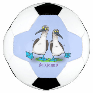 Funny, happy blue footed boobies dancing cartoon soccer ball