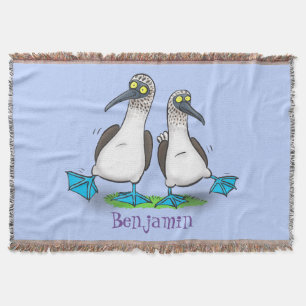 Funny, happy blue footed boobies dancing cartoon  throw blanket