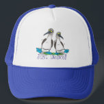 Funny, happy blue footed boobies dancing cartoon trucker hat<br><div class="desc">We love blue footed boobies! These comical goofy sea birds with their bright blue webbed feet are just fun! All drawn in cartoon style!</div>