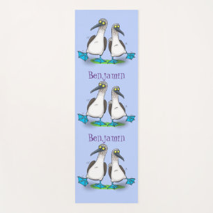 Funny, happy blue footed boobies dancing cartoon yoga mat