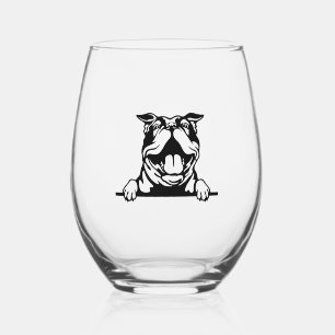 Funny happy Bulldog Stemless Wine Glass