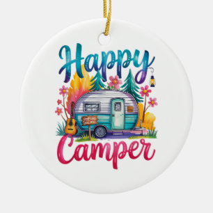 Funny Happy Camper Camping Apparel Trailer RV Kids Ceramic Ornament