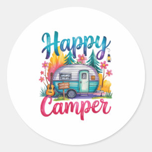 Funny Happy Camper Camping Apparel Trailer RV Kids Classic Round Sticker