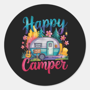 Funny Happy Camper Camping Apparel Trailer Rv Kids Classic Round Sticker