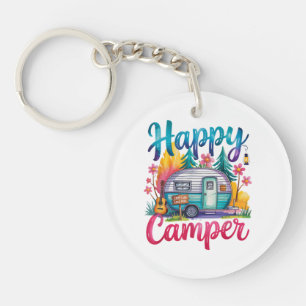 Funny Happy Camper Camping Apparel Trailer RV Kids Key Ring