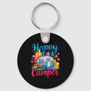 Funny happy camper camping apparel trailer rv kids key ring