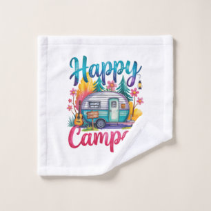 Funny Happy Camper Camping Apparel Trailer RV Kids Wash Cloth