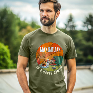 Funny Happy Camper Cartoon with Your Name T-Shirt
