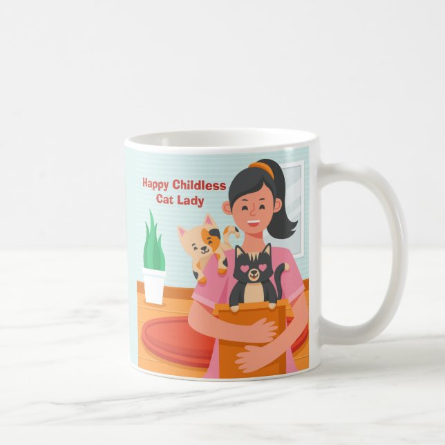 Funny Happy Childless Cat Lady Coffee Mug (Right)