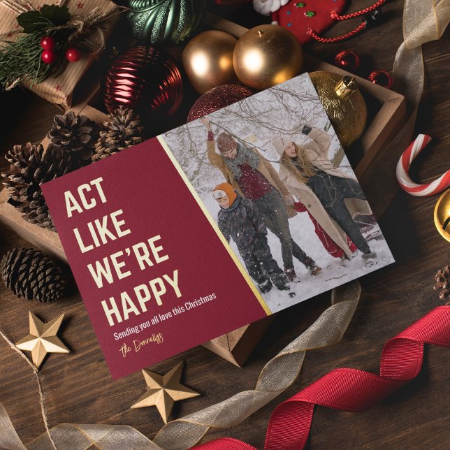 Funny Happy Christmas Photo Foil Holiday Card (Creator Uploaded)