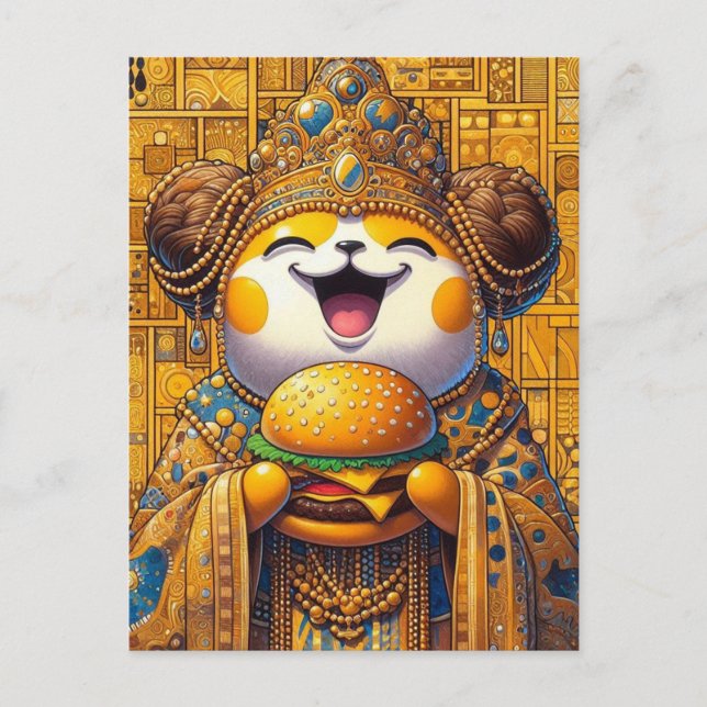 Funny Happy Critter Eating Cheeseburger Postcard (Front)