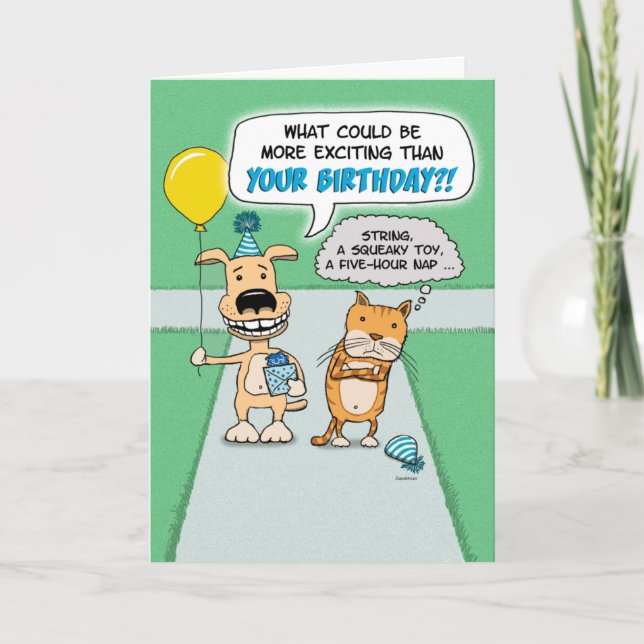 Funny Happy Dog and Grumpy Cat Birthday Card (Front)