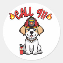 Funny Happy dog is a firefighter 