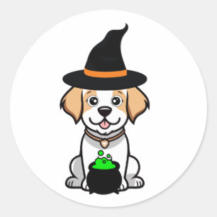 Funny Happy dog is a witch Classic Round Sticker