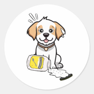 Funny Happy dog spilled mayonnaise Classic Round Sticker