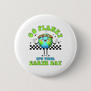Funny Happy Earth Day Cute Earth With Floral Earth 6 Cm Round Badge