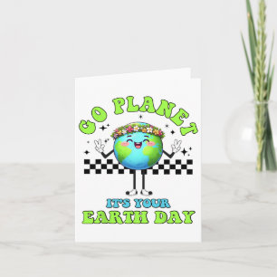 Funny Happy Earth Day Cute Earth With Floral Earth Card