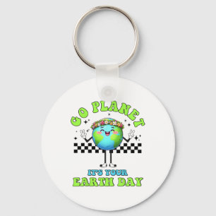 Funny Happy Earth Day Cute Earth With Floral Earth Key Ring