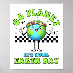 Funny Happy Earth Day Cute Earth With Floral Earth Poster