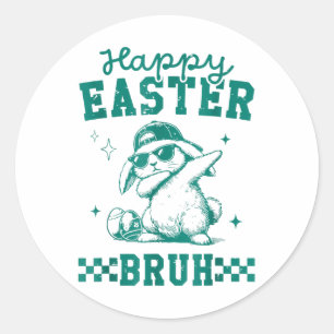 Funny Happy Easter Bruh Bunny Dabbing Cute Easter  Classic Round Sticker