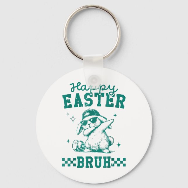 Funny Happy Easter Bruh Bunny Dabbing Cute Easter  Key Ring (Front)