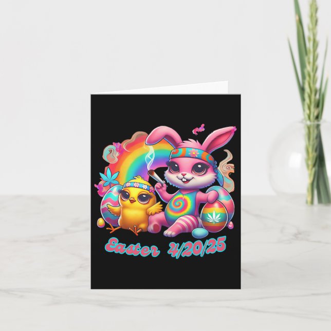 Funny Happy Easter Bunny Chick Smoking Weed  Card (Front)