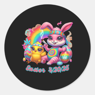 Funny Happy Easter Bunny Chick Smoking Weed Classic Round Sticker