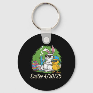 Funny Happy Easter Bunny Chick Smoking Weed Key Ring