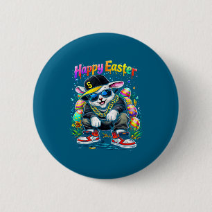 Funny happy easter bunny cool street men women 6 cm round badge