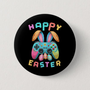 Funny Happy Easter Bunny Gaming Controller Gamer B 6 Cm Round Badge