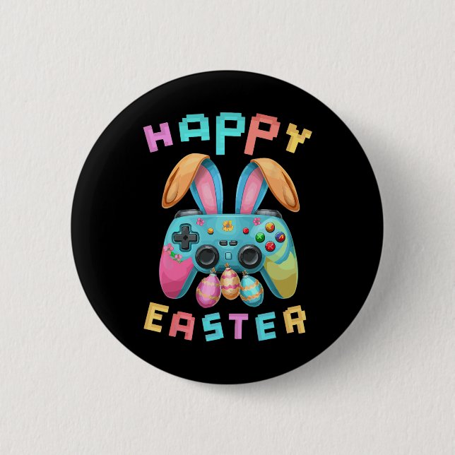 Funny Happy Easter Bunny Gaming Controller Gamer B 6 Cm Round Badge (Front)