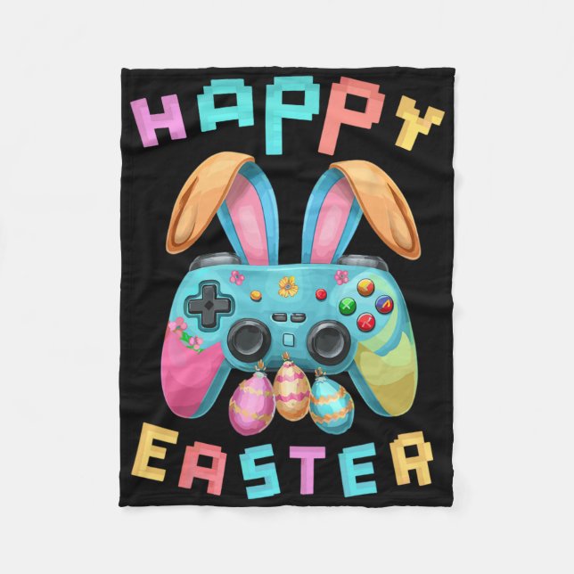 Funny Happy Easter Bunny Gaming Controller Gamer B Fleece Blanket (Front)