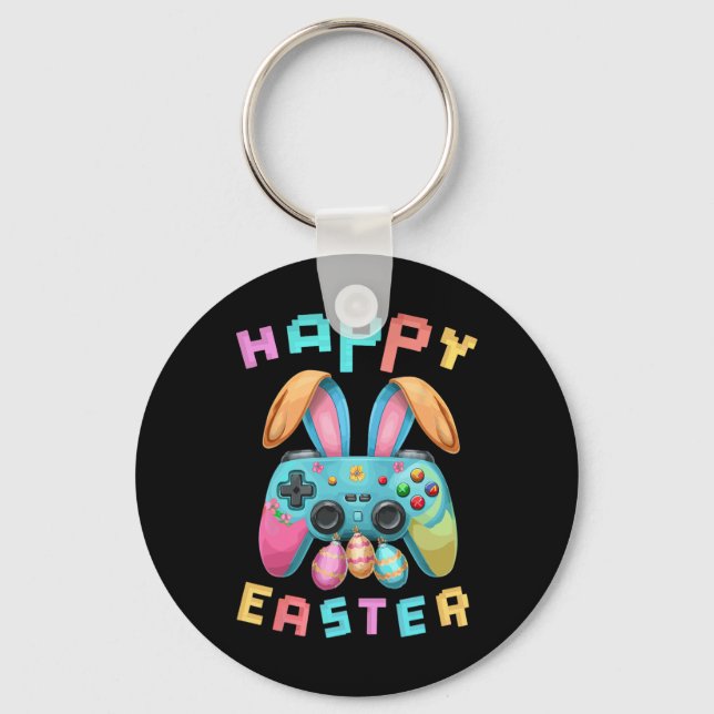 Funny Happy Easter Bunny Gaming Controller Gamer B Key Ring (Front)