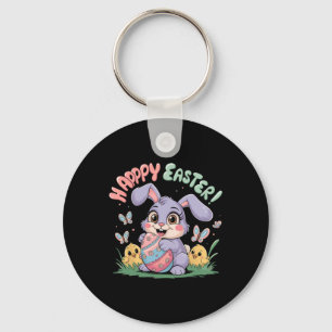 Funny Happy Easter Bunny Toddler Kids Easter Rabbi Key Ring