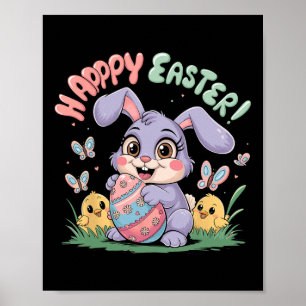 Funny Happy Easter Bunny Toddler Kids Easter Rabbi Poster