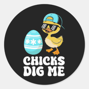 Funny Happy Easter Chicks Dig Me Easter Egg Toddle Classic Round Sticker