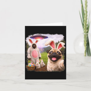 Funny Happy Easter Day Pug Selfie with Bunny Card