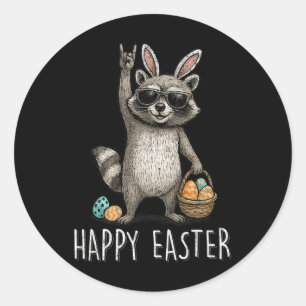 Funny Happy Easter Racoon Men Women Kids Boys Gir Classic Round Sticker