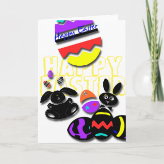 Funny Happy Easter with 2 Rabbits and coloured Egg Holiday Card
