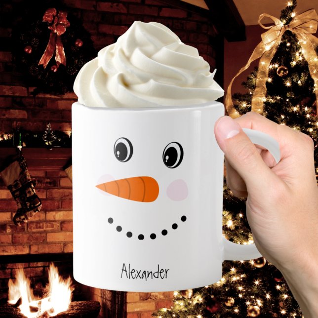 Funny Happy Face Snowman Christmas Hot Coco  Latte Large Coffee Mug (Creator Uploaded)