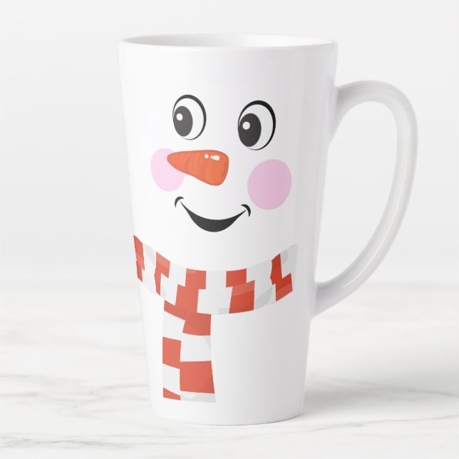 Funny Happy Face Snowman Winter Scarf Hot Cocoa Latte Mug (Right)