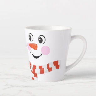 Funny Happy Face Snowman Winter Scarf Hot Cocoa  Latte Mug