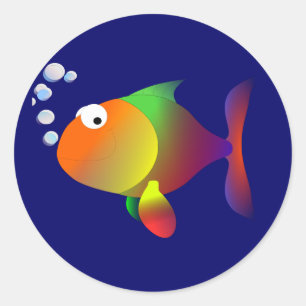 Funny happy fish classic round sticker