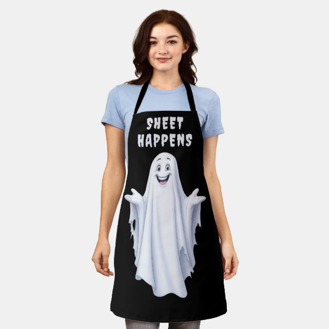 Funny Happy Ghost Apron (Worn)