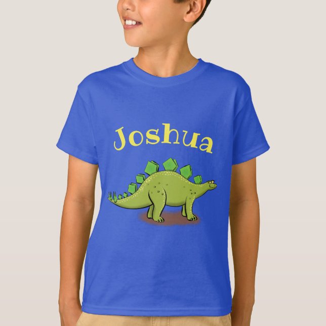Funny, happy green stegosaurus dinosaur cartoon T-Shirt (Front)