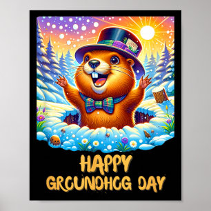 Funny Happy Groundhog Day 2024 Happy Ground Hog Me Poster