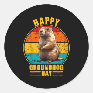 Funny Happy Groundhog Day 2025 Decorations Retro V Classic Round Sticker