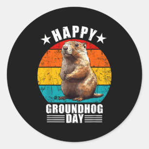Funny Happy Groundhog Day Decorations 2025 Retro V Classic Round Sticker