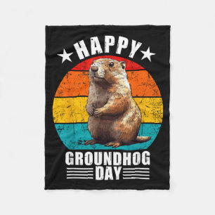 Funny Happy Groundhog Day Decorations 2025 Retro V Fleece Blanket