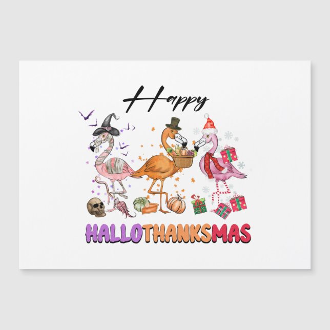 Funny Happy HalloThanksmas 2022  Cute Flamingo Magnetic Invitation (Front)